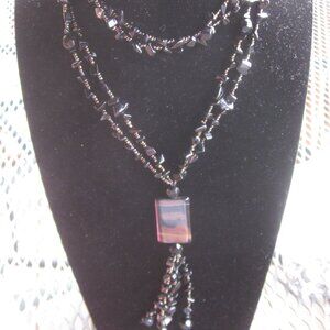 Long Black Glass Beaded Necklace